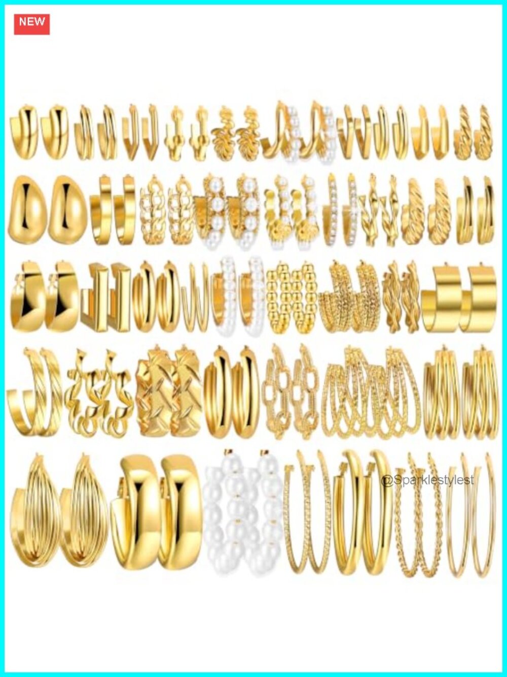 42 Pairs Gold Hoop Earrings Set Women Multiple Styles Hypoallergenic